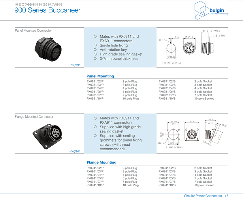 法蘭安裝連接器PX0941規格說明