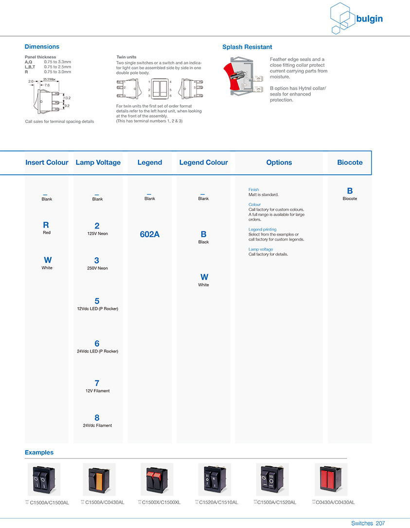 1500雙單元開關和指示燈功能