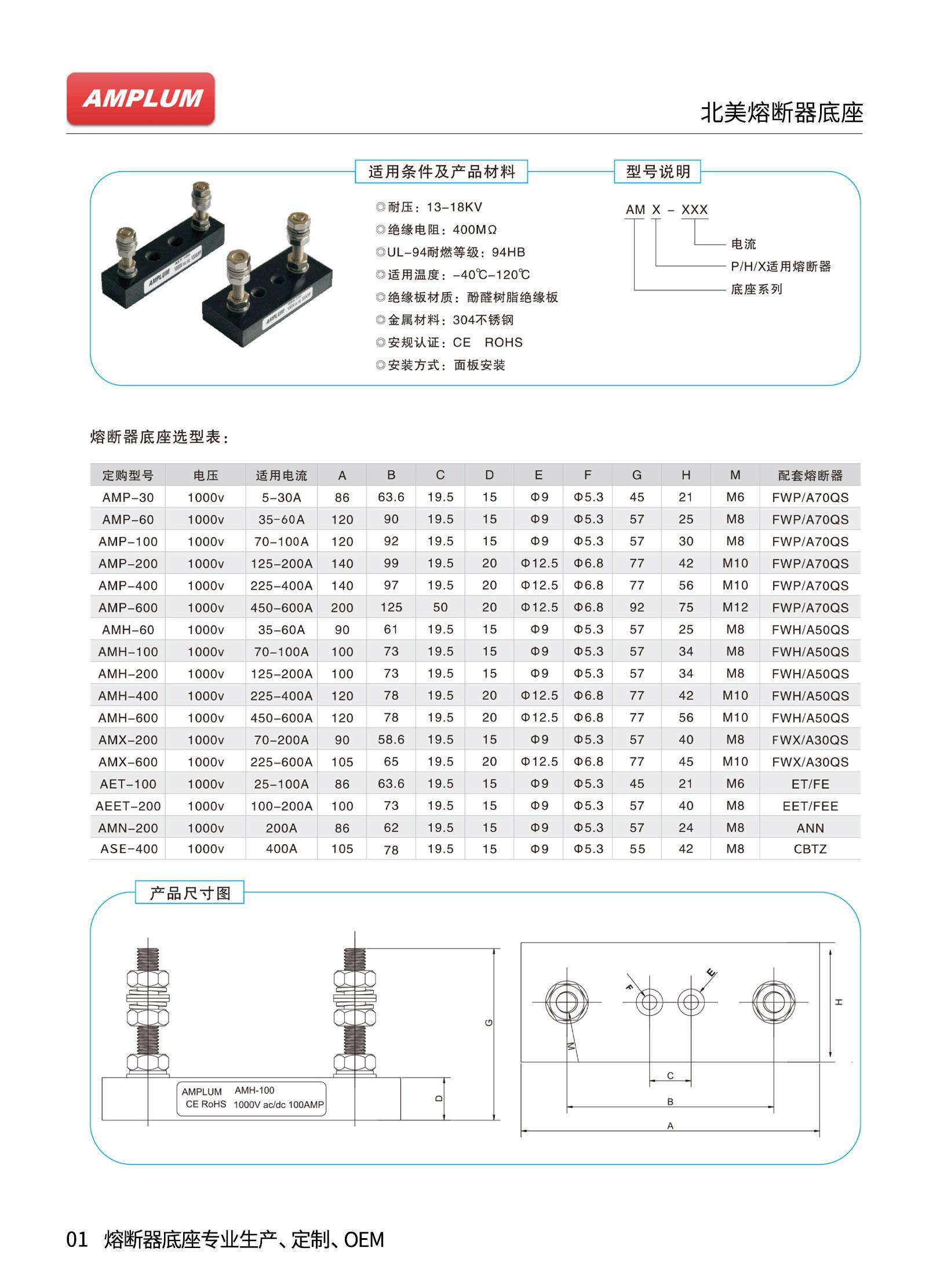 AMP-30固定式熔斷器底座技術(shù)參數(shù)